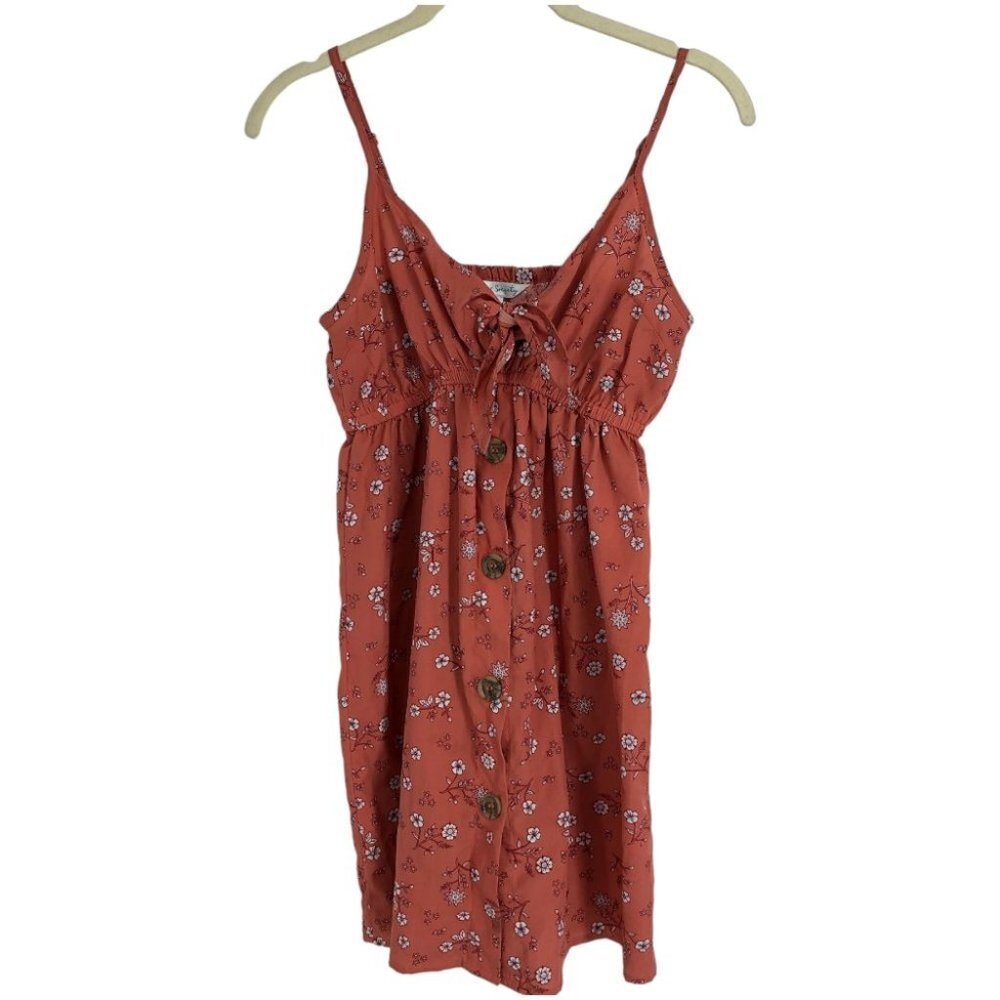 Streetwear Society Peach Floral Tank Top Casual summer buttoned mini dress S